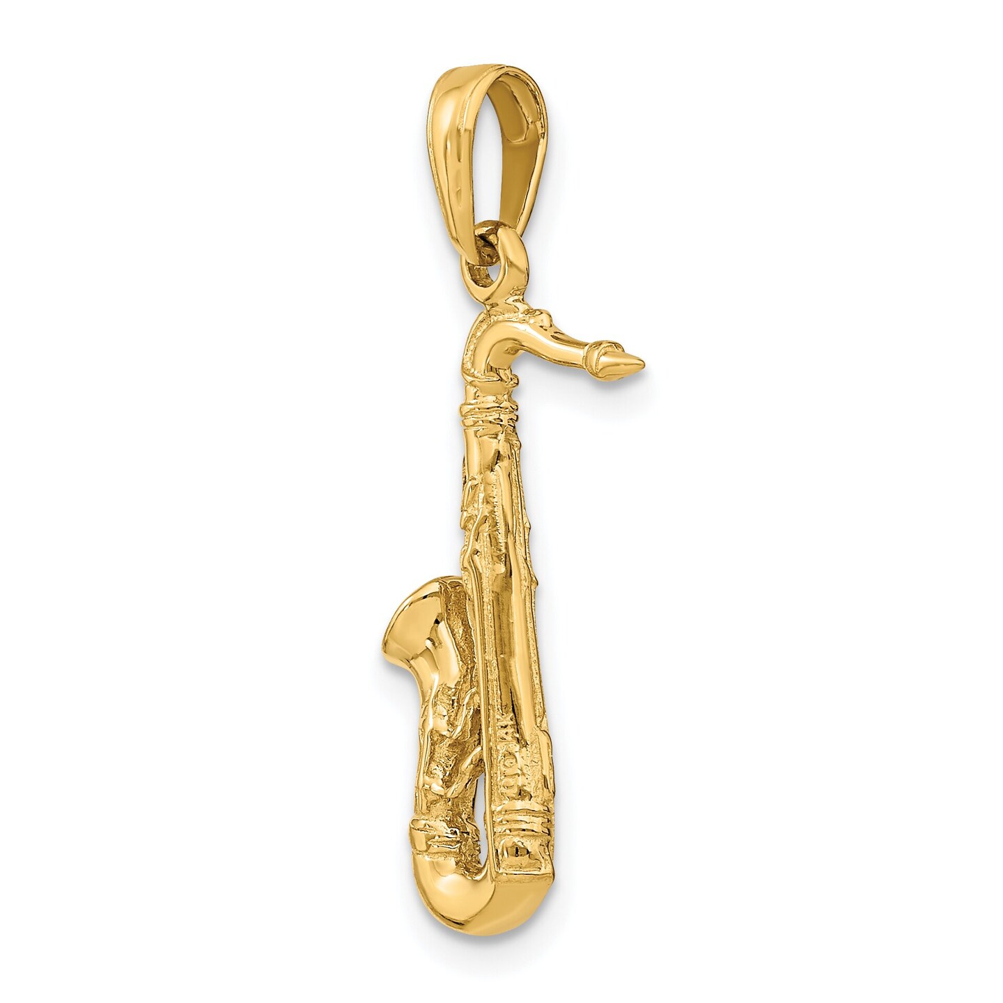 14K Yellow Gold 3D Saxophone Charm Music Pendant Jewerly 29mm x 7mm