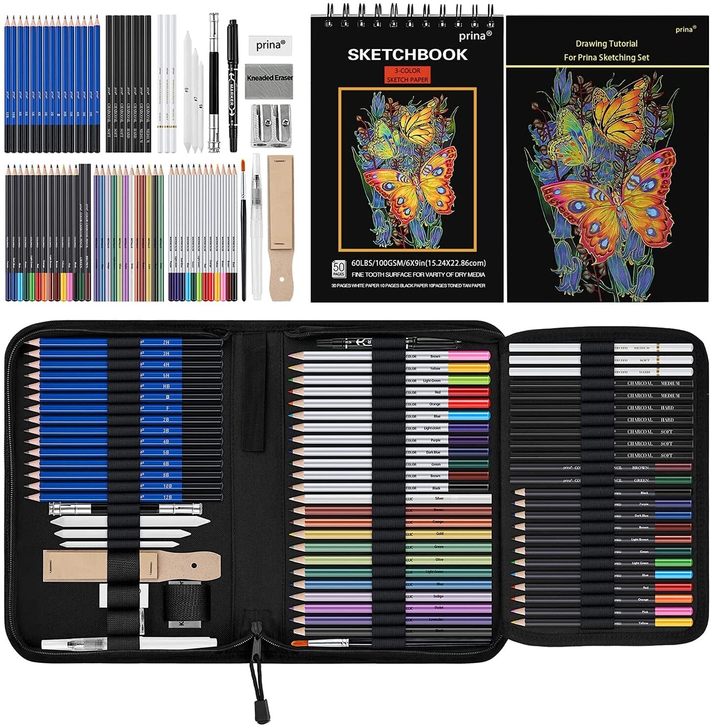 Nctoberows 76-Pack Drawing Set Sketching Kit, Pro Art Supplies Include 50  Pages 3-Color Sketchbook, Colored, Watercolor, Graphite, Charcoal &  Metallic Pencil, for Artists Adults Teens Beginners