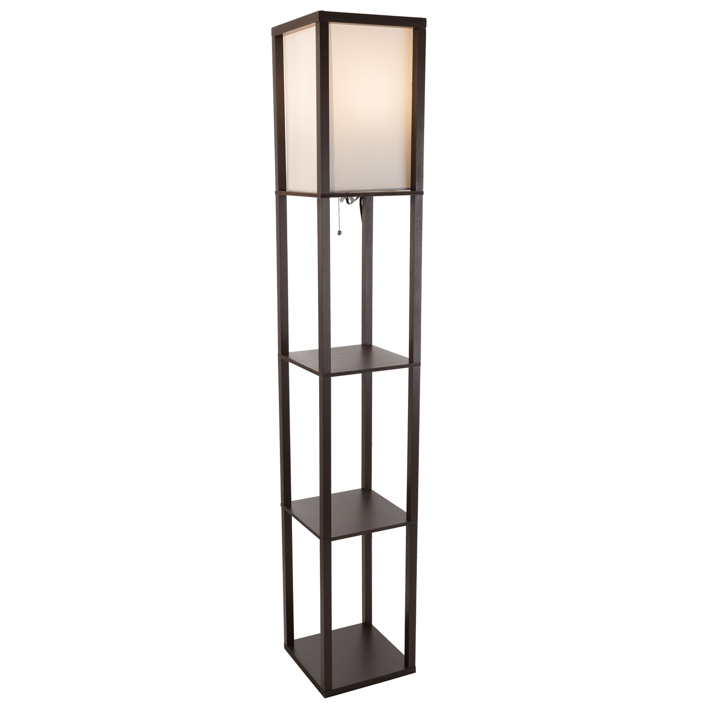Etagere Dark Floor Lamp Fabric Shade Ambient Led Light 3 Shelves Decor Elegant