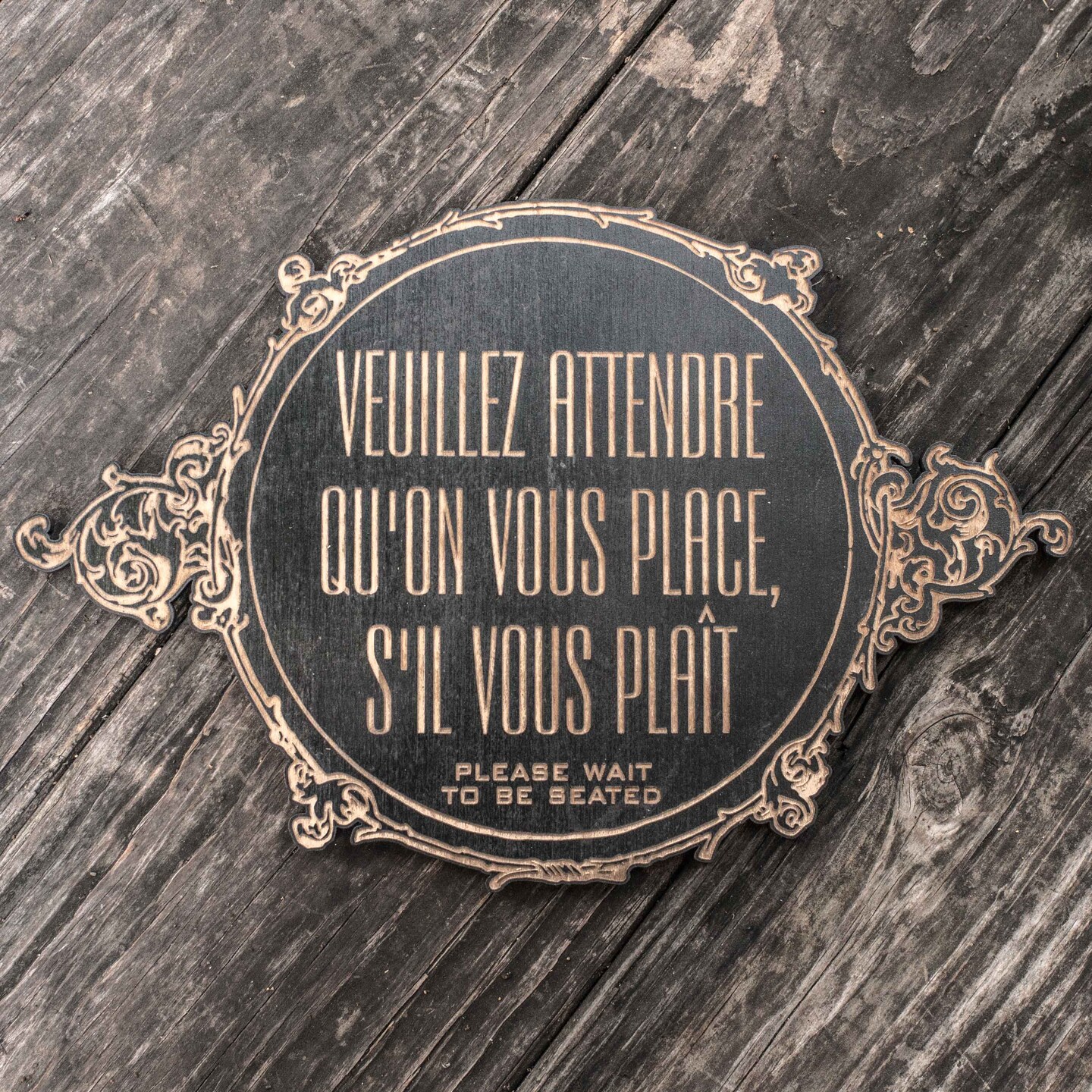 Black - Please Wait to be Seated - French - Plaque Sign 11x7in