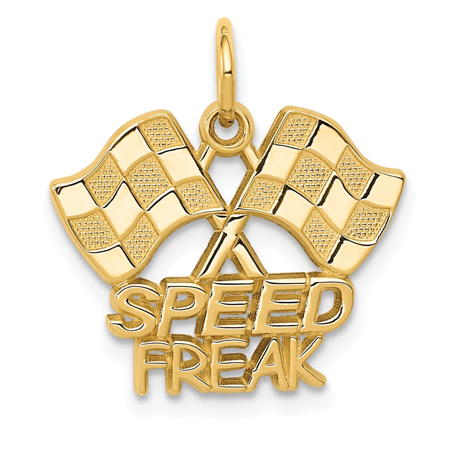 14K Yellow Gold Speed Freak &#x26; Racing Flags Charm Jewerly 20mm x 18mm