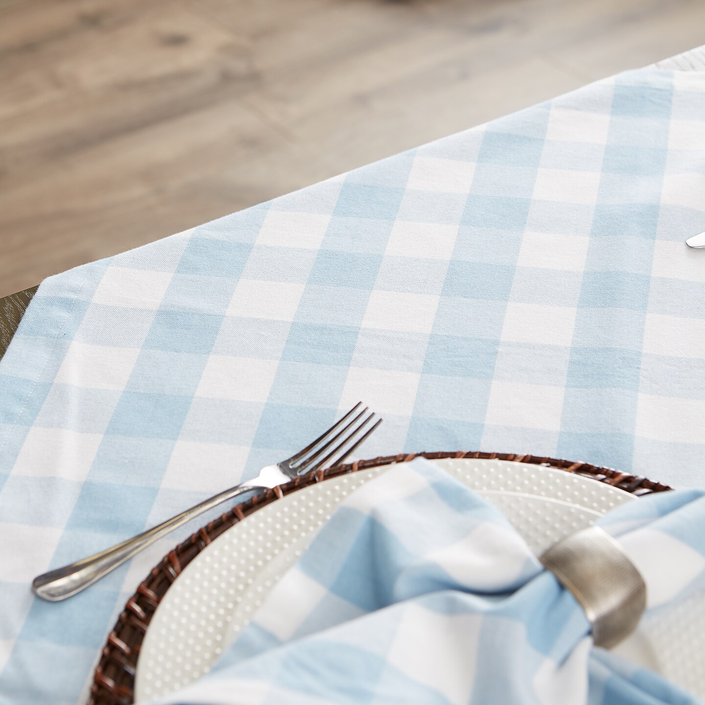 DII Light Blue Buffalo Check Tablecoth 52x52