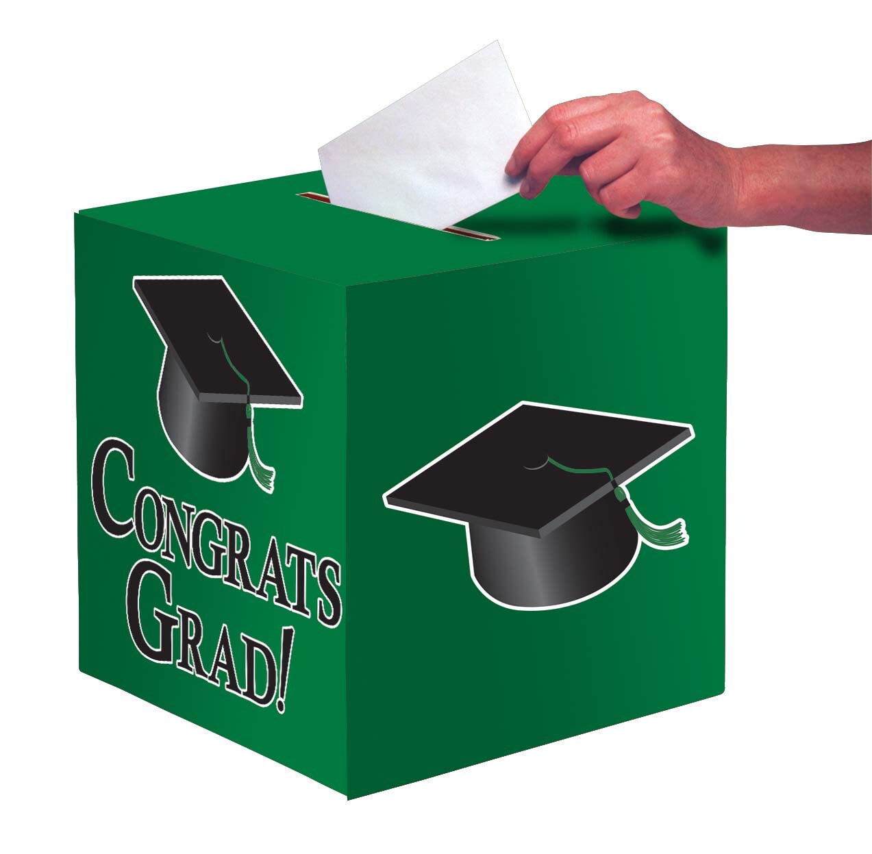 Party Central Cuboid Congrats Grad Graduation Party Card Boxes - 9" - Green and Black- Pack of 6
