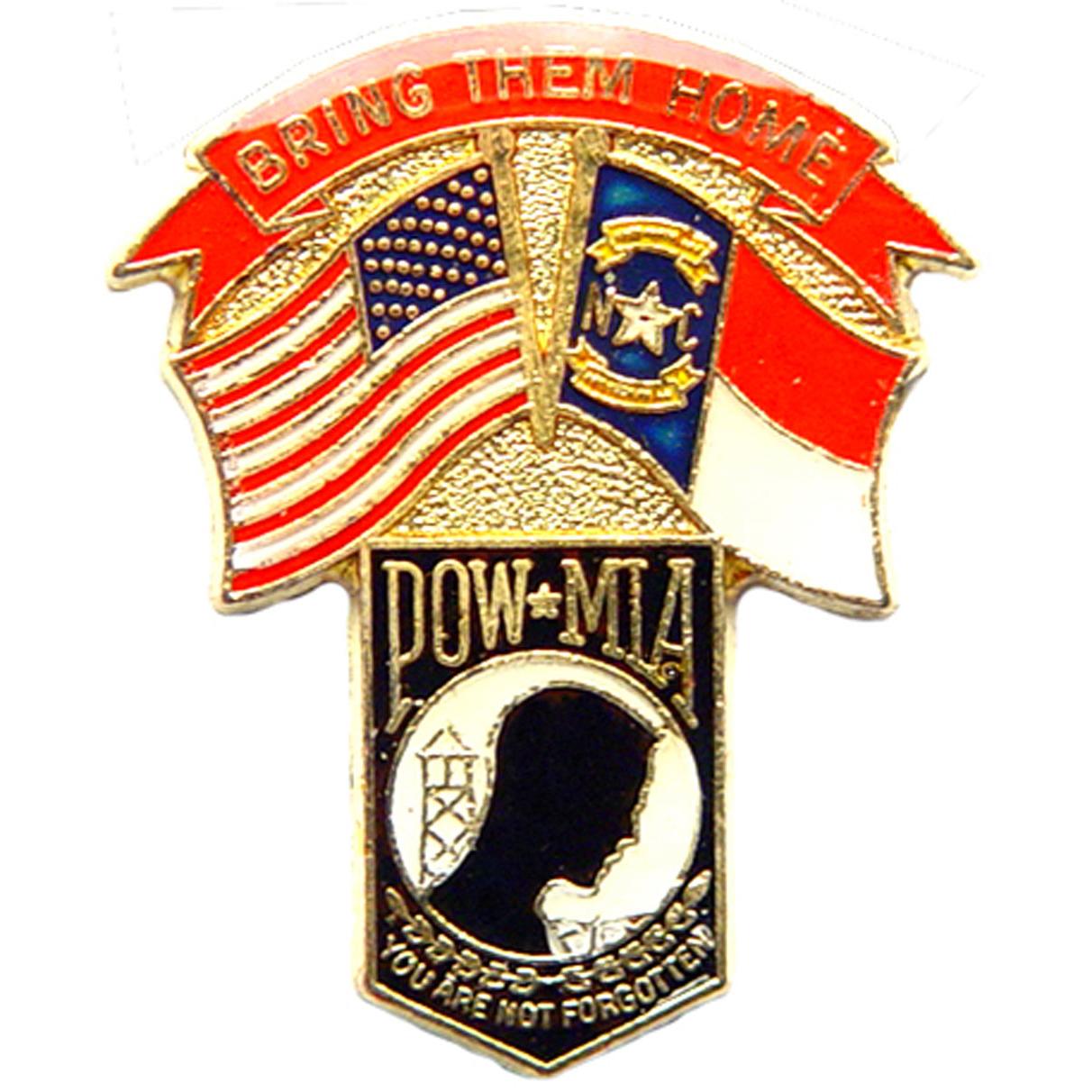American POW &#x26; North Carolina Flags Pin 1 1/4&#x22;