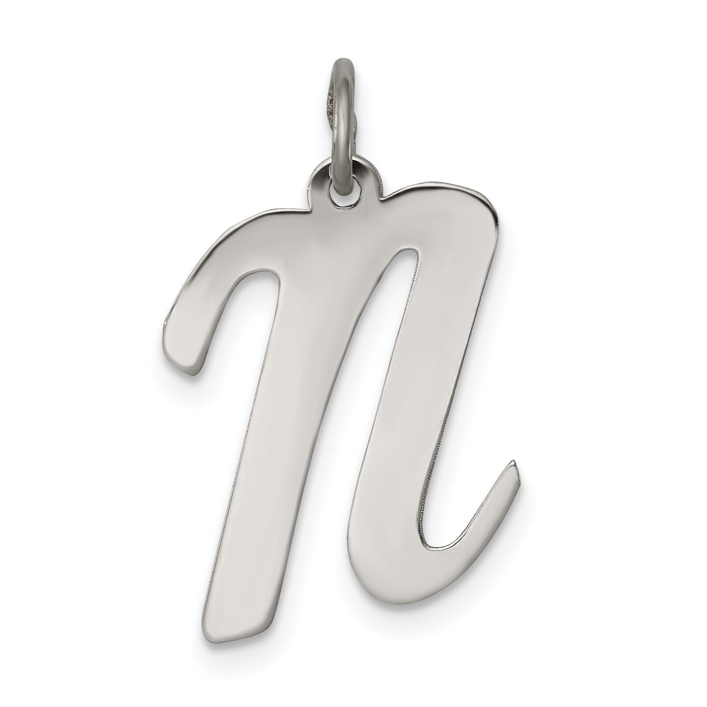 Sterling Silver Large Script Initial Letter N Charm Jewerly 21mm x 11mm
