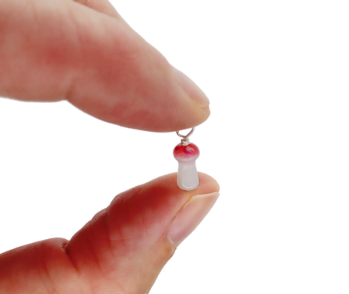 Tiny Mushroom Charms, 10 pieces, Miniature Fly Agaric Glass Bead Dangles, Adorabilities