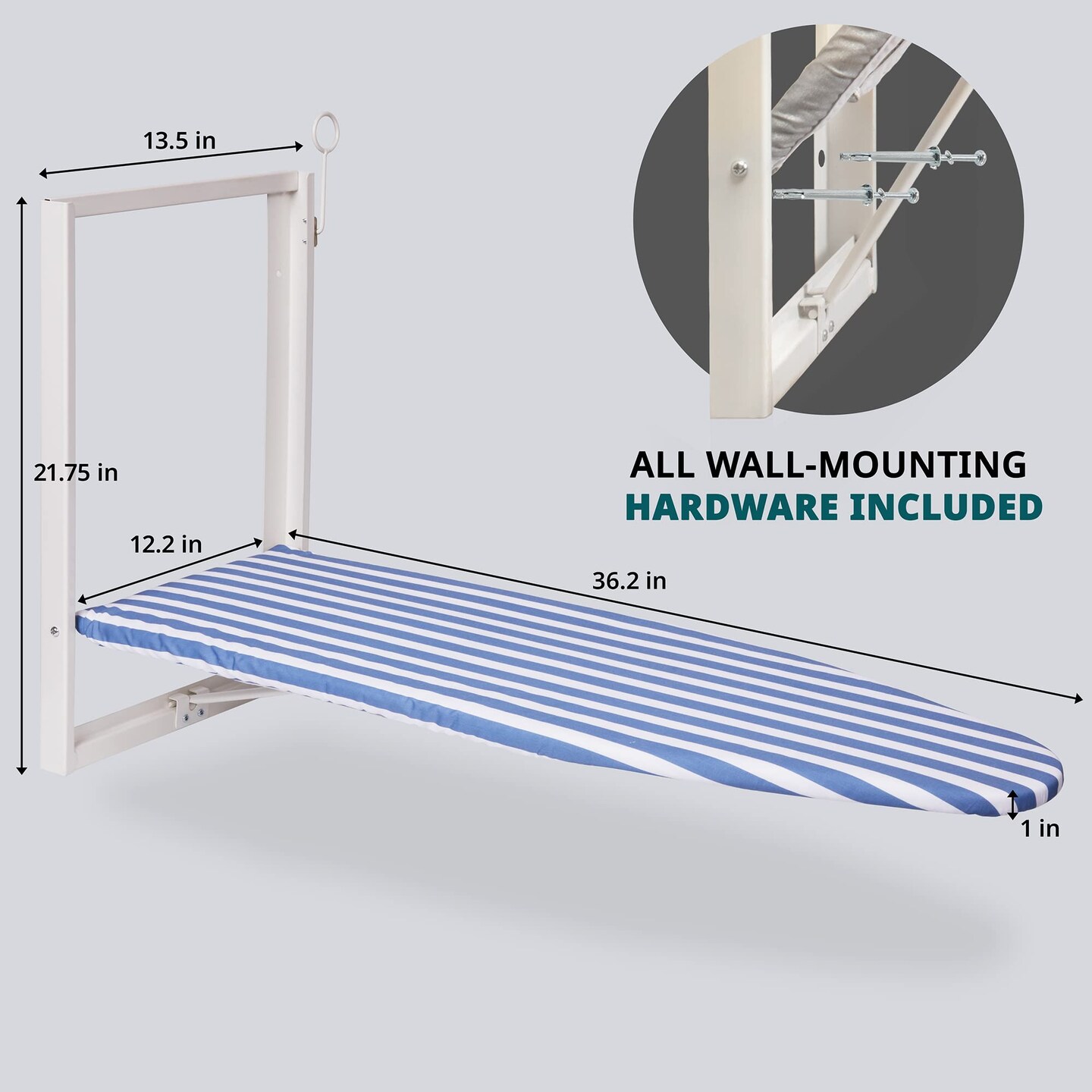 Ivation Foldable Ironing Board Compact Wall-Mount with Removable Cover