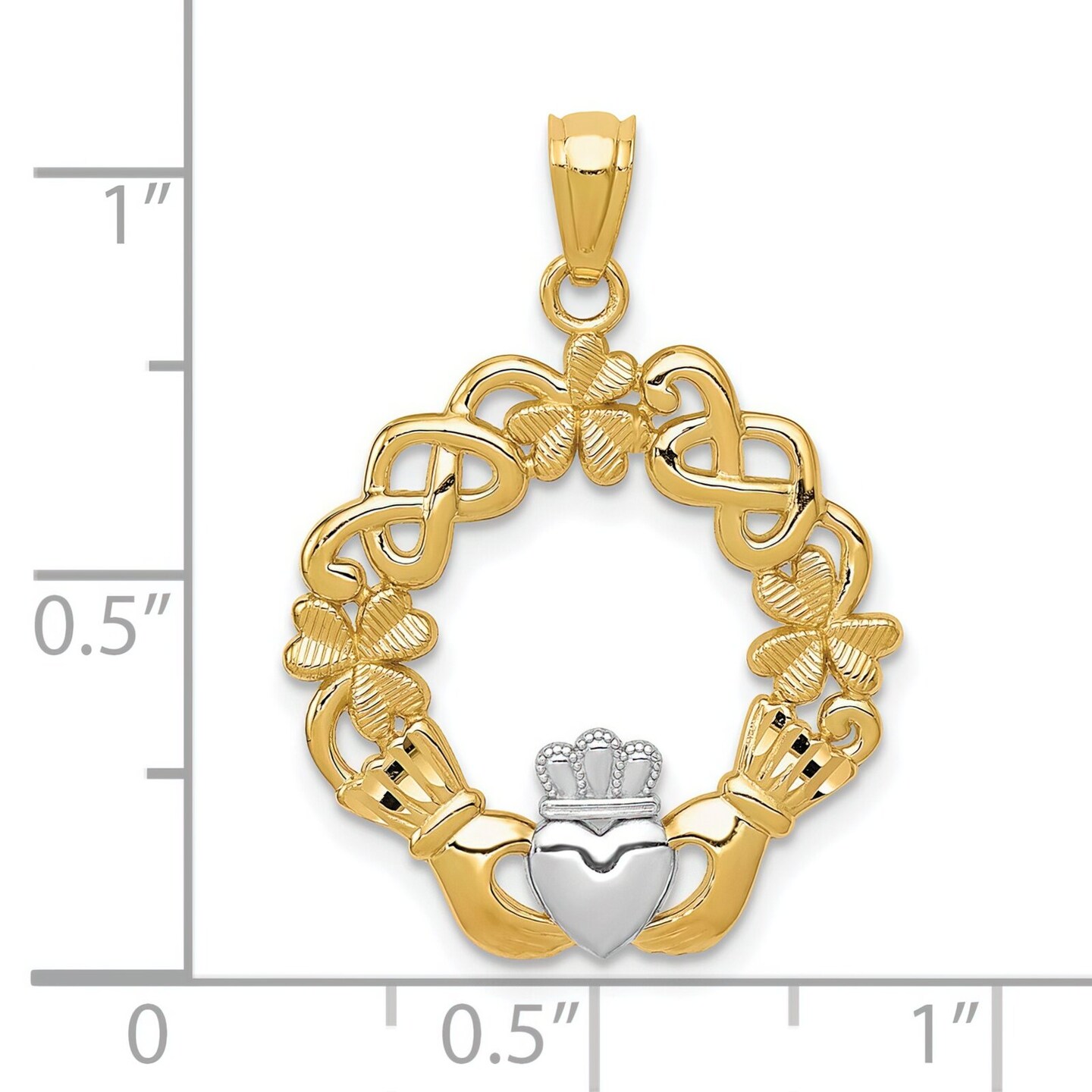 14K Two Tone Gold Claddagh &#x26; Celtic Knot Charm Pendant Jewerly 28mm x 20mm