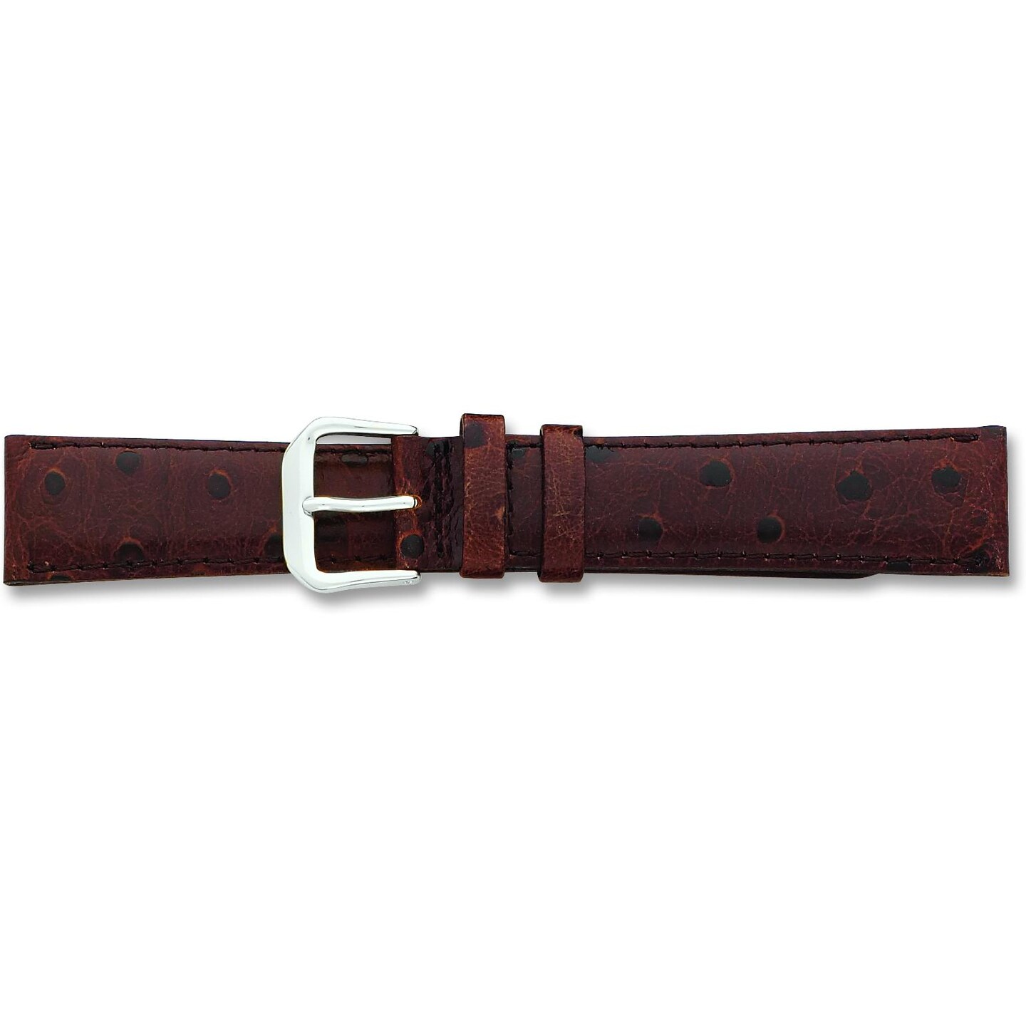 de Beer Brown Ostrich Grain Leather Watch Band 19mm Silver Color