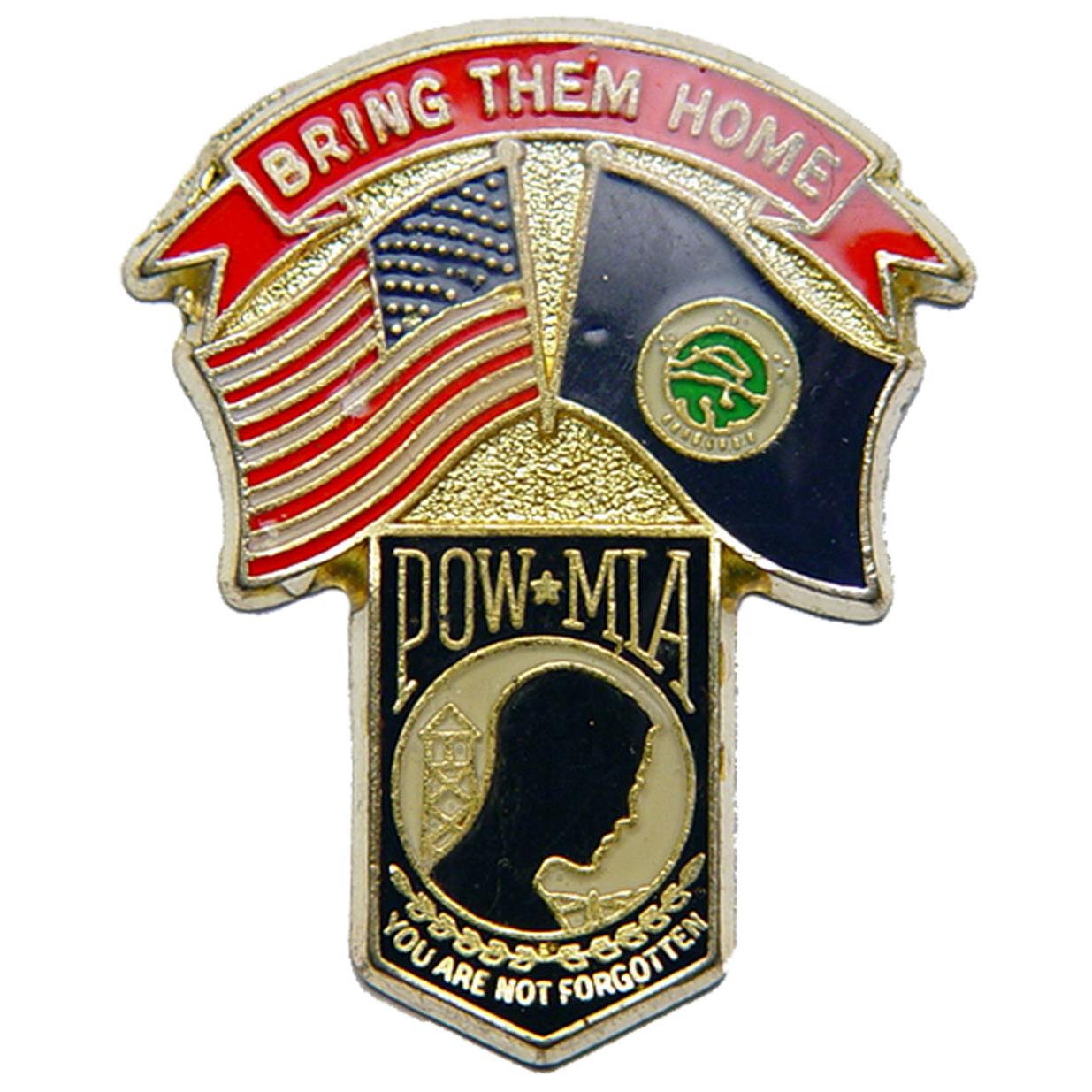 American POW &#x26; Kansas Flags Pin 1 1/4&#x22;