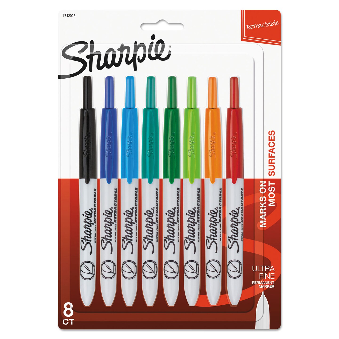Sharpie Retractable Permanent Marker Extra-Fine Needle Tip Assorted Colors 8/Set