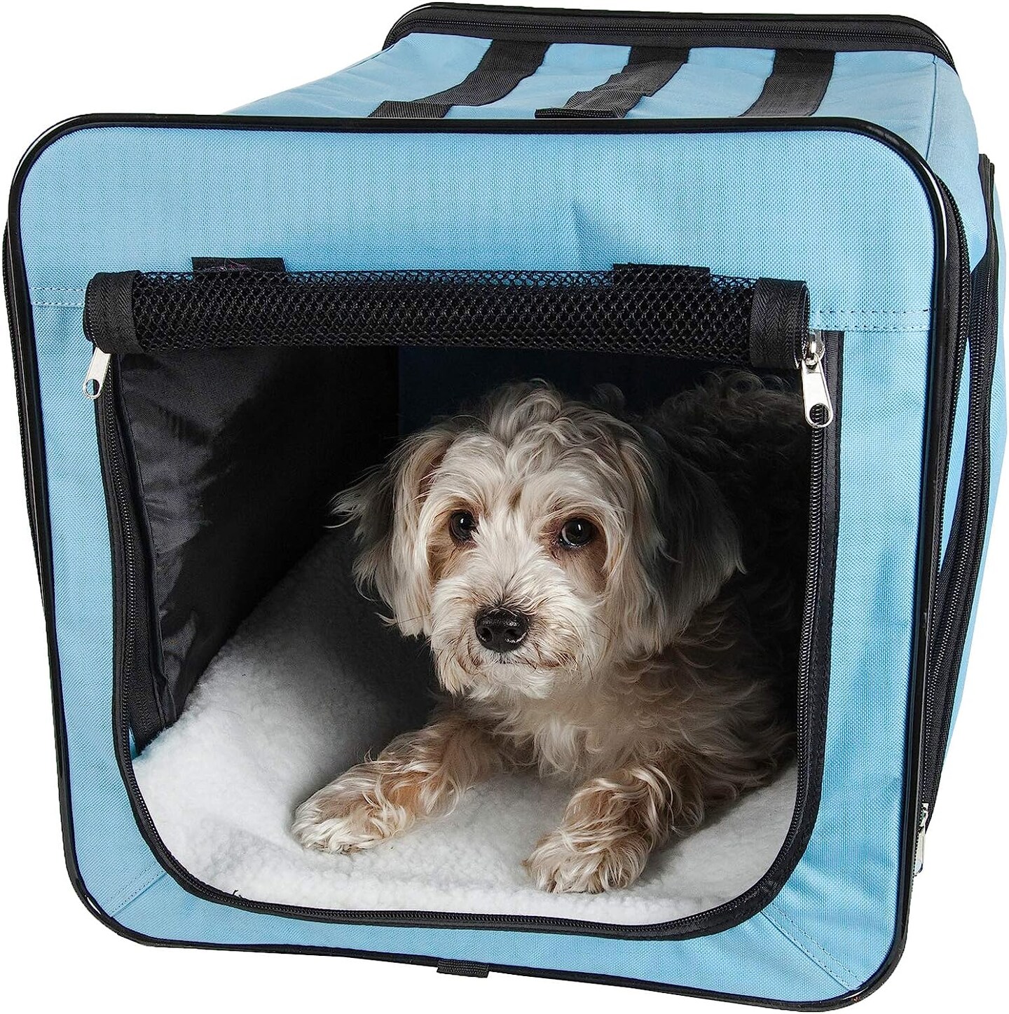 Pet Life Capacious Dual-Expandable Wire Folding Lightweight Collapsible Travel Pet Dog Crate Blue-L