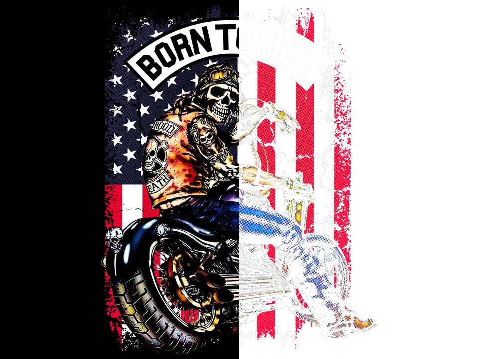 #207 DTF Print- Born To Ride- Half Tone (FOR BLACK SHIRTS ONLY)