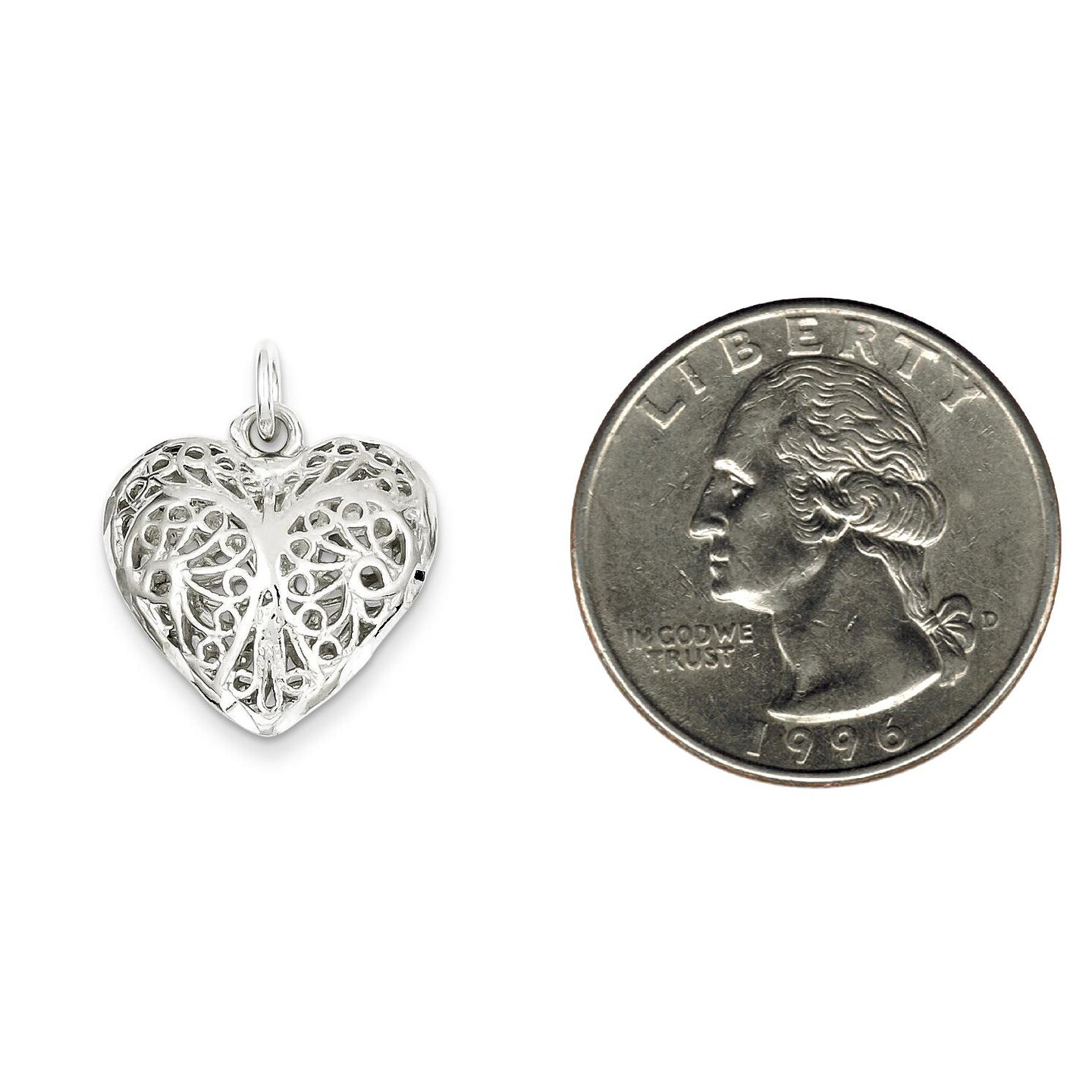 Sterling Silver Filigree Heart Charm Love Jewelry 21mm x 20mm