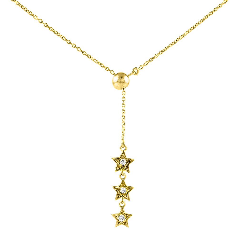 Italian Solid Sterling Silver 24&#x22; Star Drop Lariat Necklace