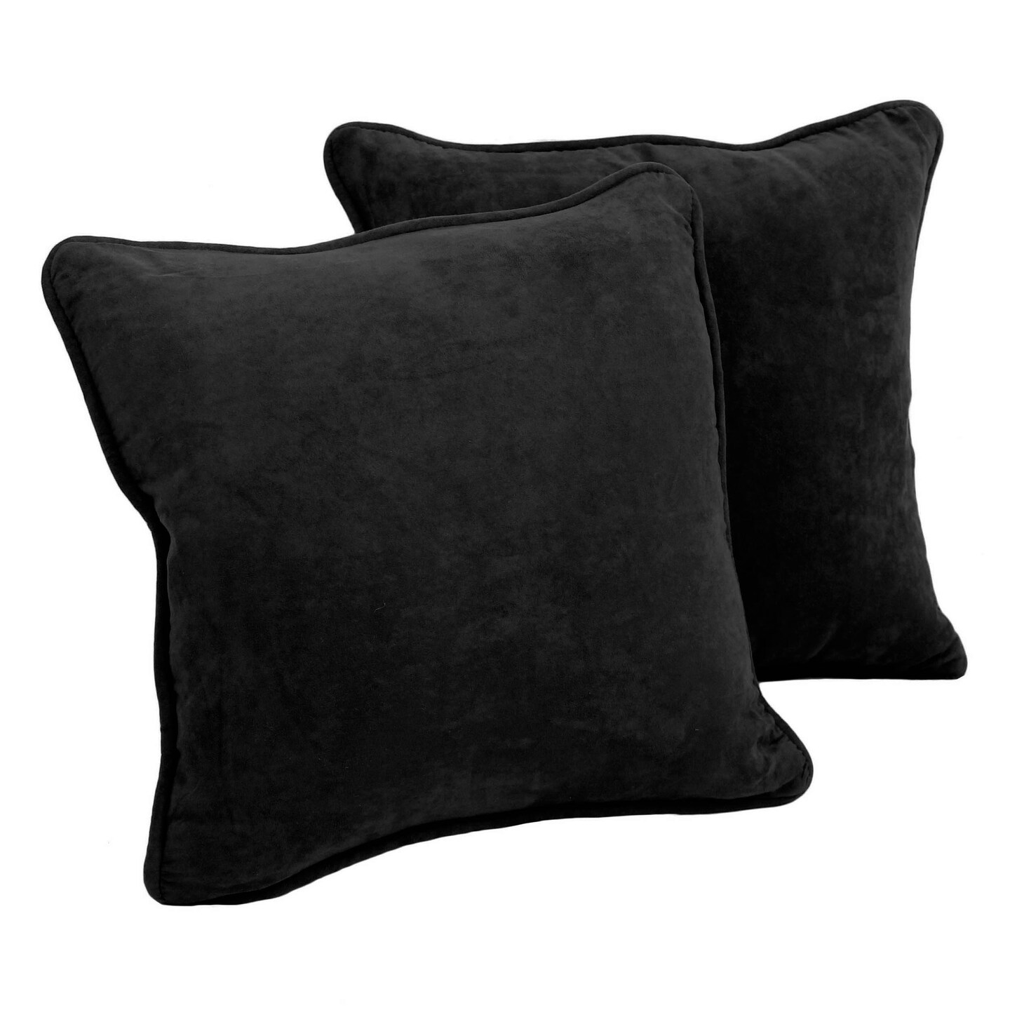 18-inch Double-corded Solid Microsuede Square Throw Pillows with Inserts (Set of 2) - Black