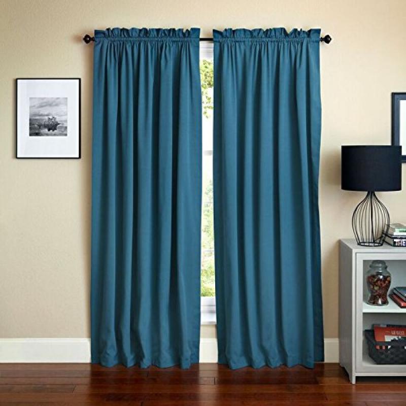 Blazing Needles 84-inch by 52-inch Twill Curtain Panels (Set of 2) - Indigo