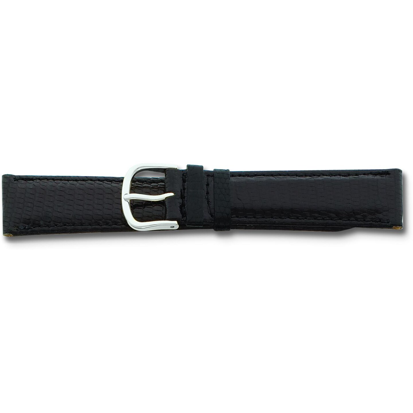 de Beer Black Genuine Lizard Leather Watch Band 16mm Silver Color