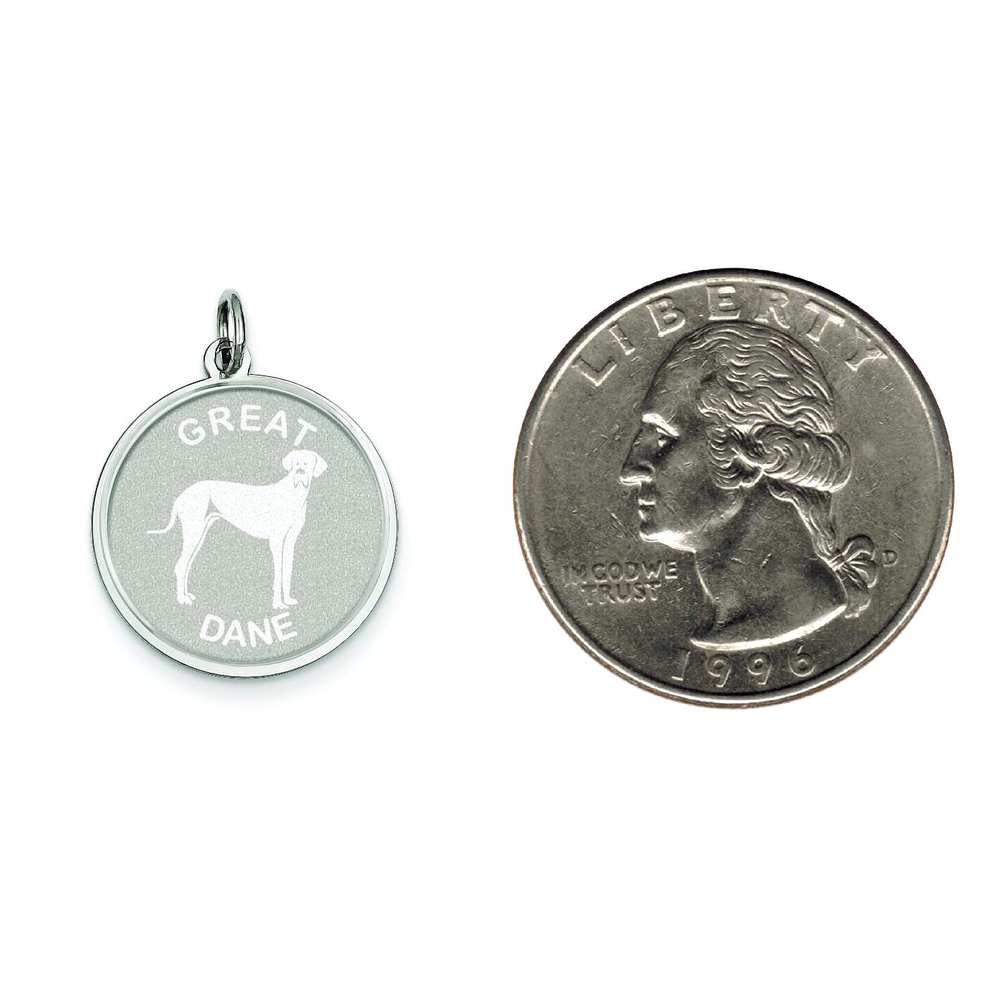Sterling Silver Great Dane Disc Charm Pendant Jewelry 26mm x 19mm