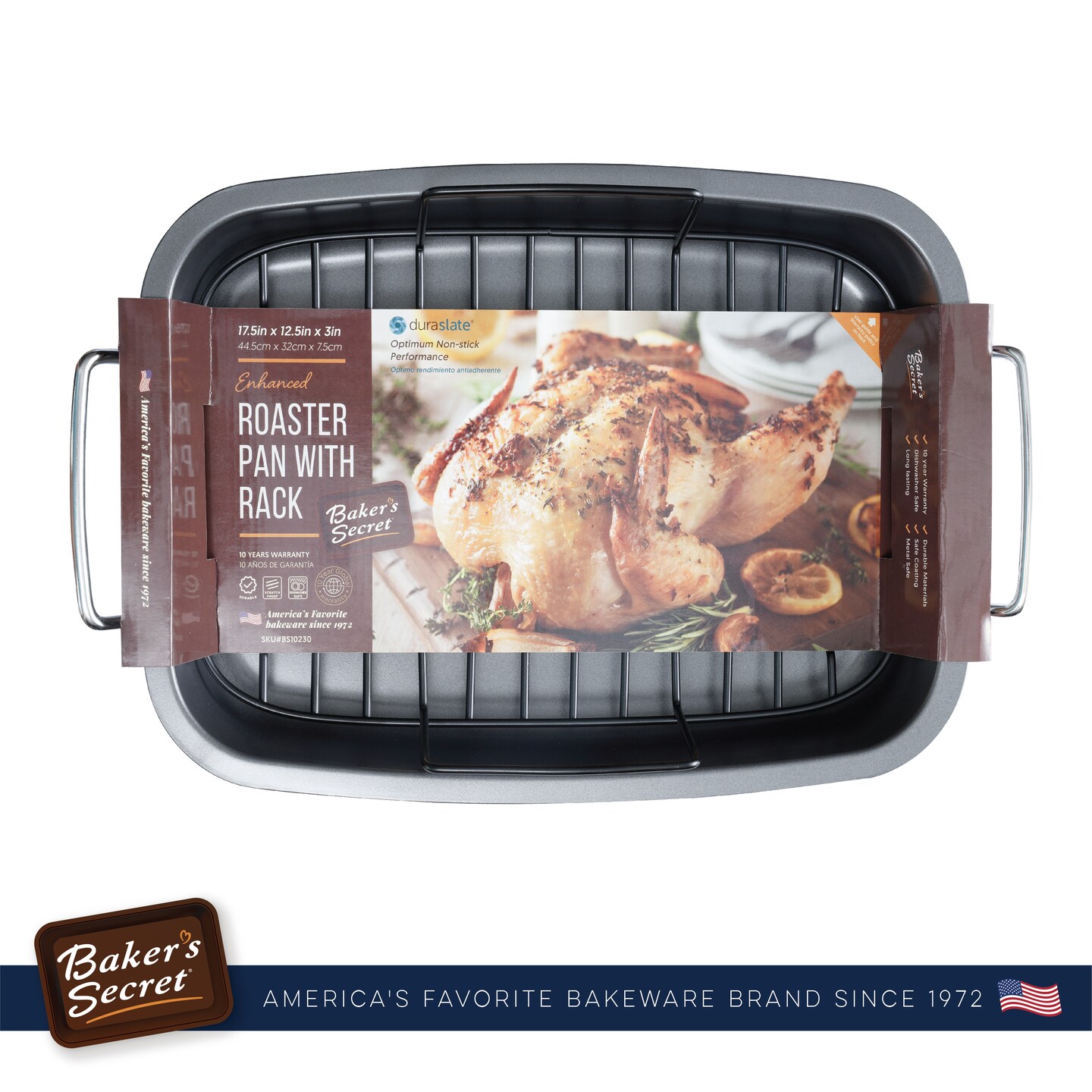 Baker's Secret Roaster with Rack 17" x 13" with Handles, Heavy Gauge Carbon Steel Roaster with Floating Rack, for Baking Roasting Cooking, Dishwasher Safe Kitchen Accessories - Essentials Collection