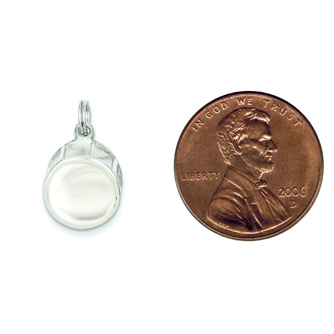 Sterling Silver Mother of Pearl Drum Charm Jewerly 20mm x 17mm