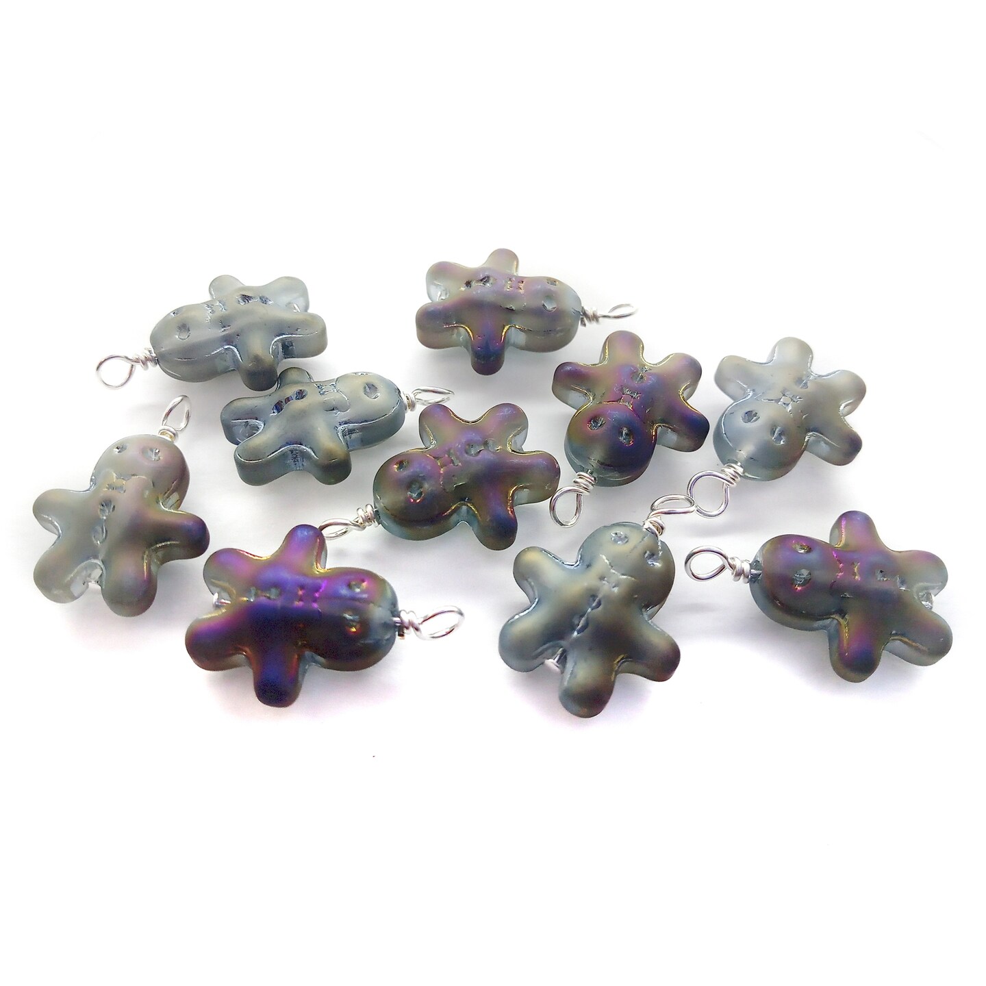 Gingerbread Man Charms, 10 pieces, Glass Bead Dangles in Christmas Cookie Shapes, Adorabilities