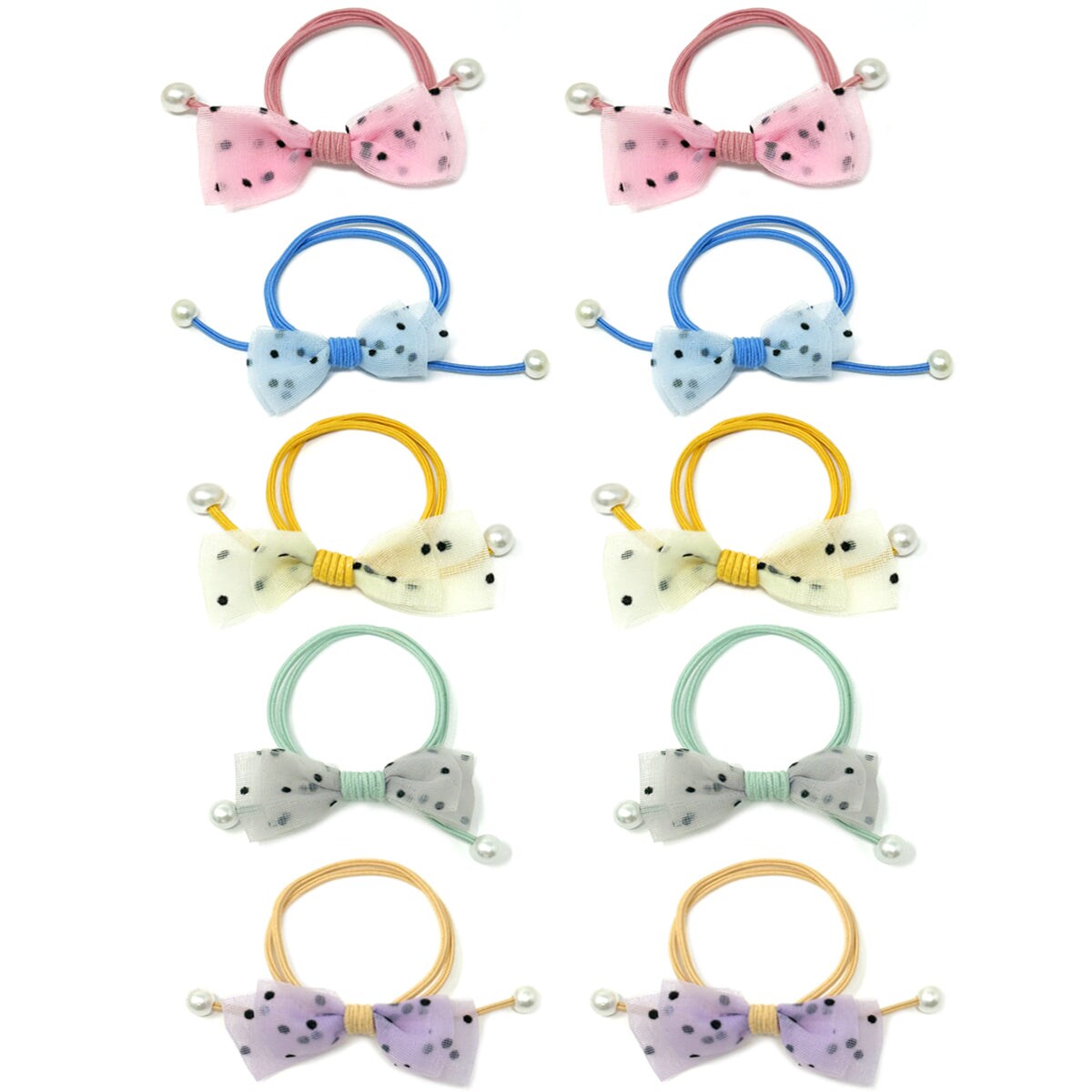 Wrapables Polka Dots &#x26; Faux Pearls Hair Ties (Set of 10)