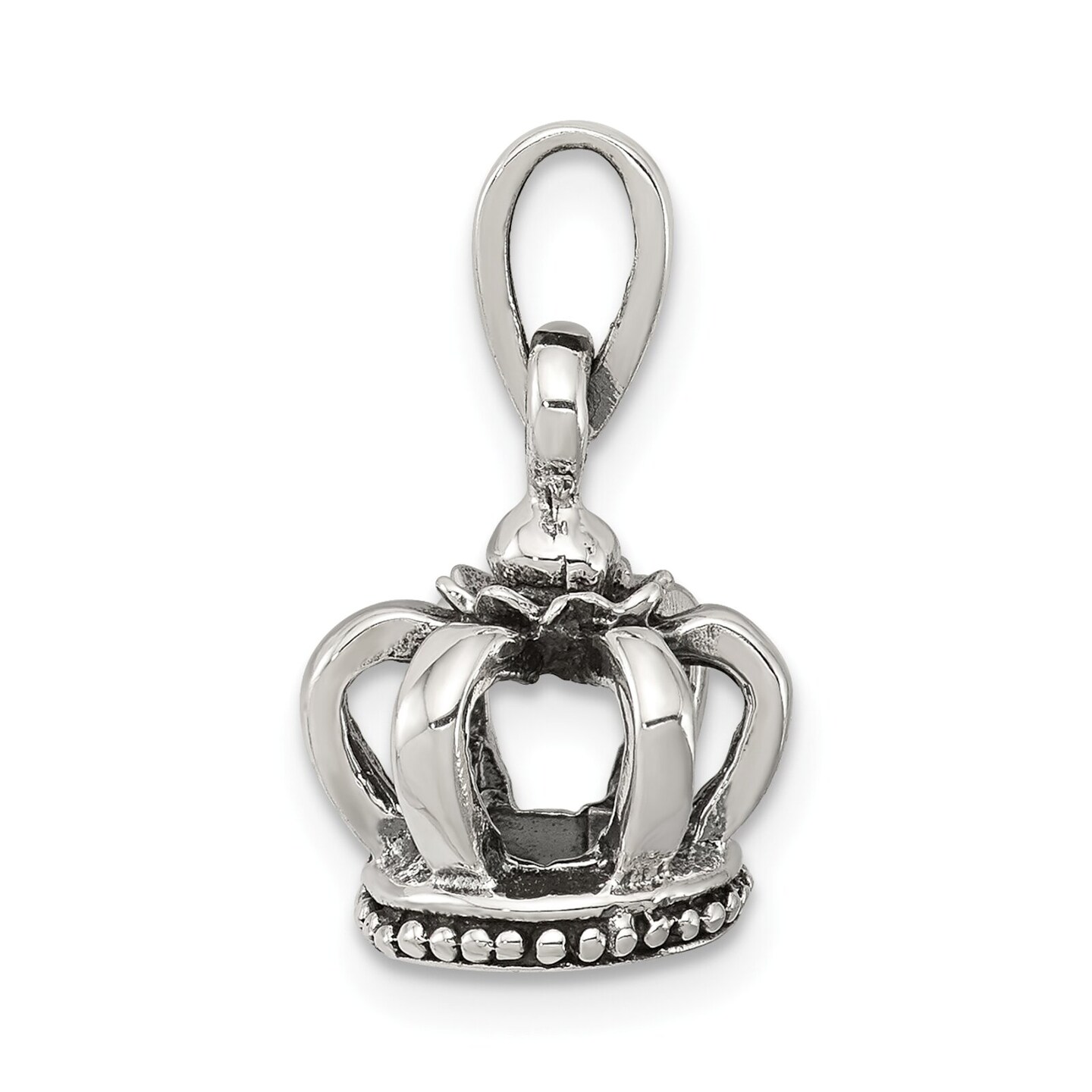 Sterling Silver Antiqued Crown Pendant Charm Jewelry 10mm x 11mm