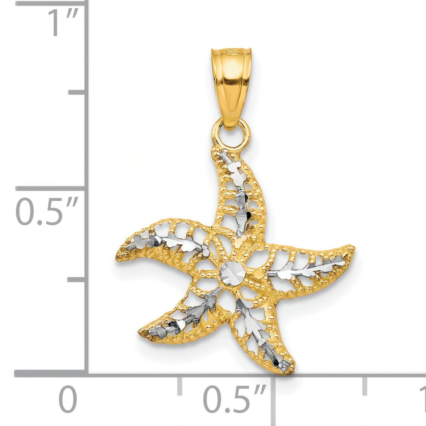 10K Gold &#x26; Rhodium Plated Starfish Charm Pendant Jewelry 20mm x 16mm