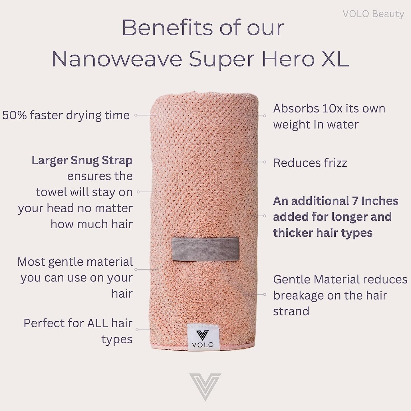 VOLO Super Hero XL Hair Towel-Cloud Pink