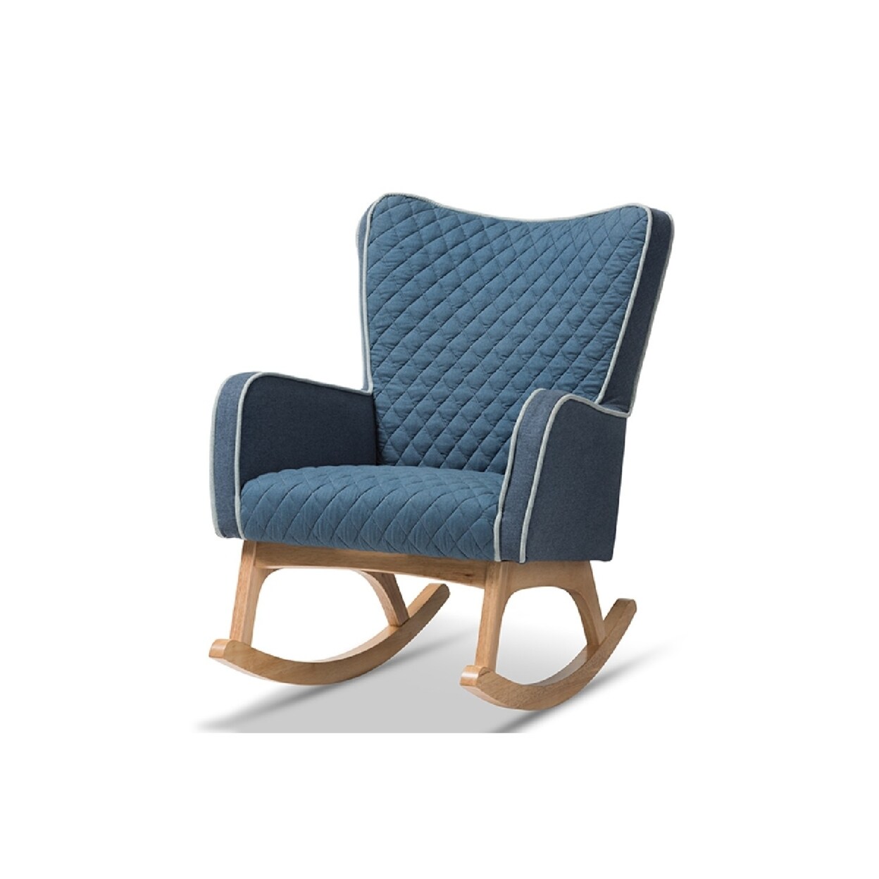 Wholesale Interiors Baxton Studio Zoelle Mid Century Modern Blue Fabric Upholstered Natural Finished Rocking Chair