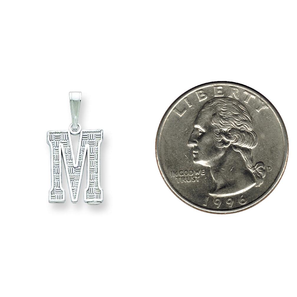 Sterling Silver Initial Letter M Charm Pendant Jewelry 25mm x 9mm