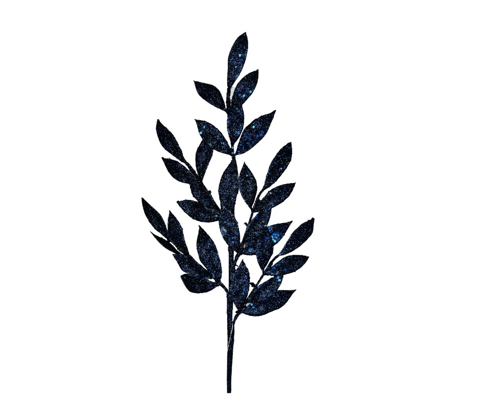 31" Navy Blue Glitter Bay Leaf Spray Shimmering Holiday Accent