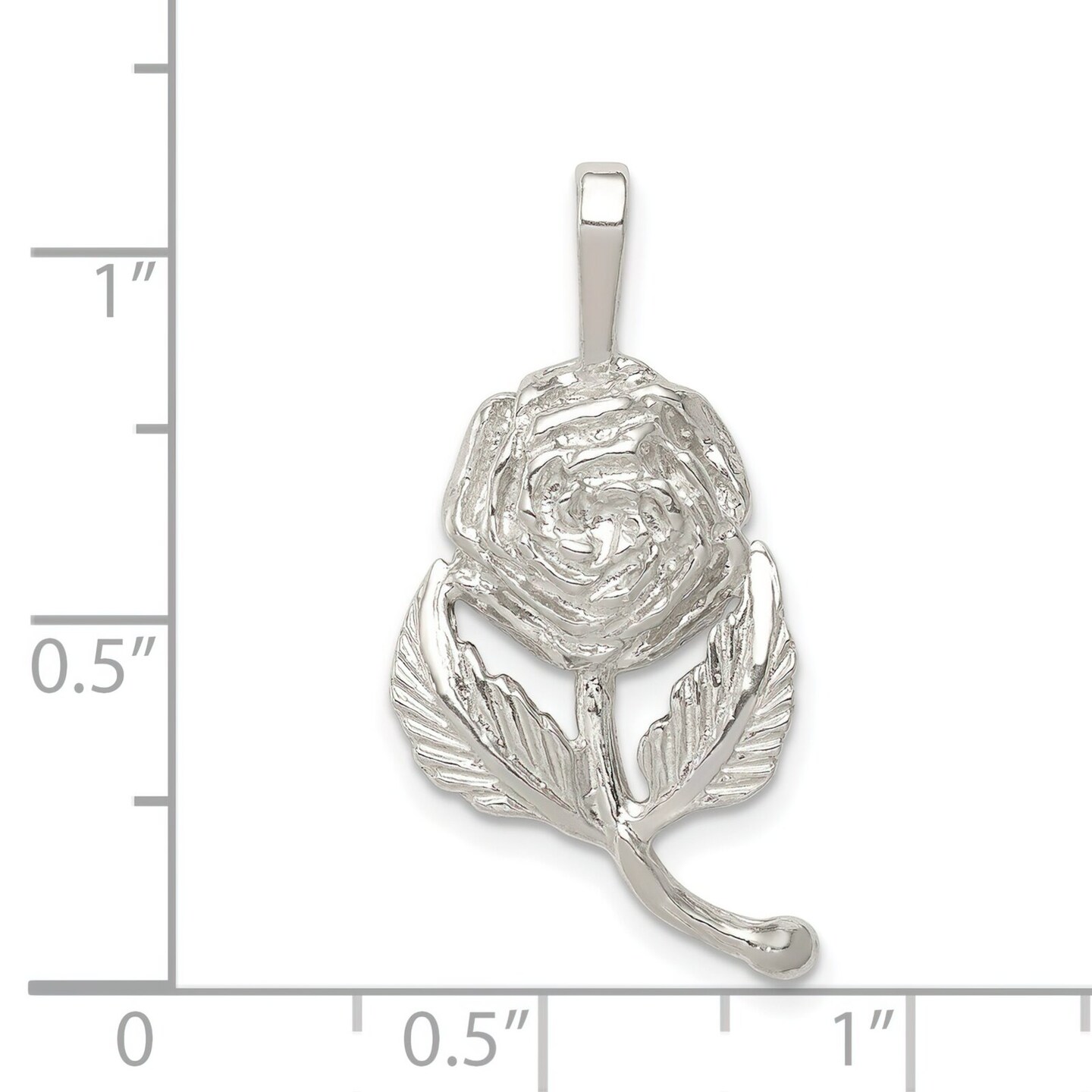 Sterling Silver Rose Pendant Charm Flower Jewelry 29mm x 14mm