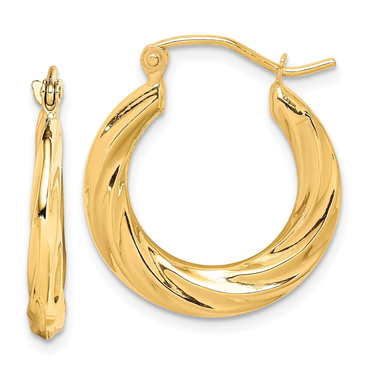 10K Gold Fancy Small Hoop Earrings 14 x 3mm Jewerly