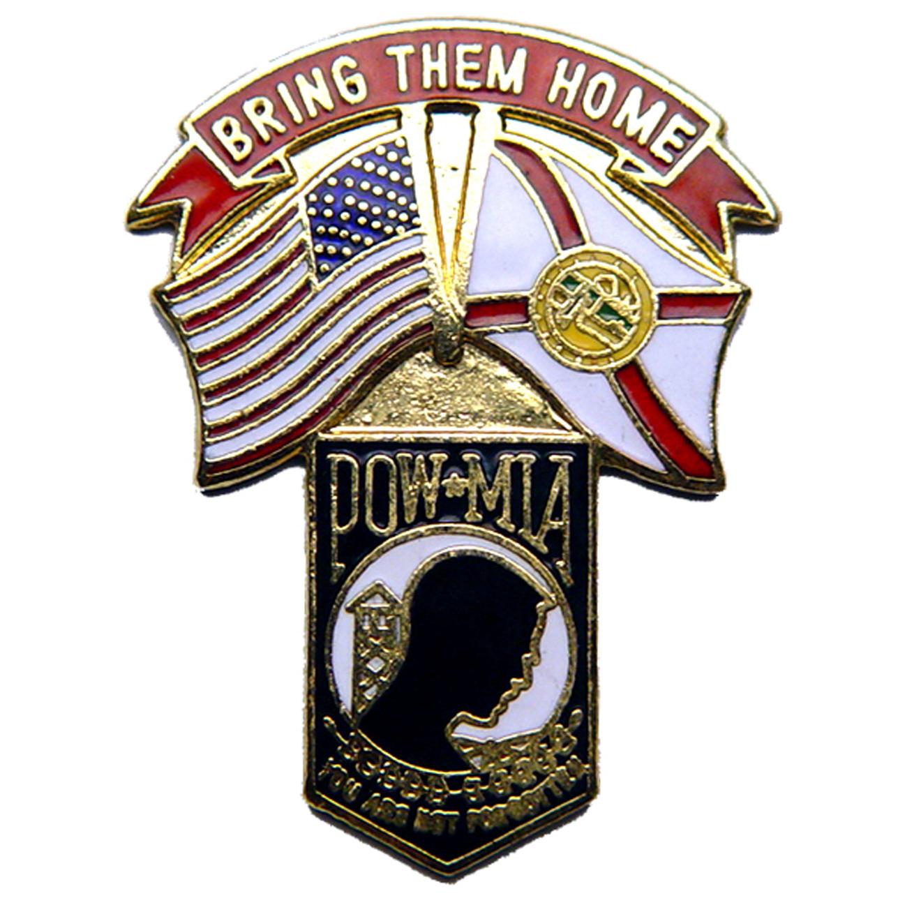 American POW &#x26; Florida Flags Pin 1 1/4&#x22;