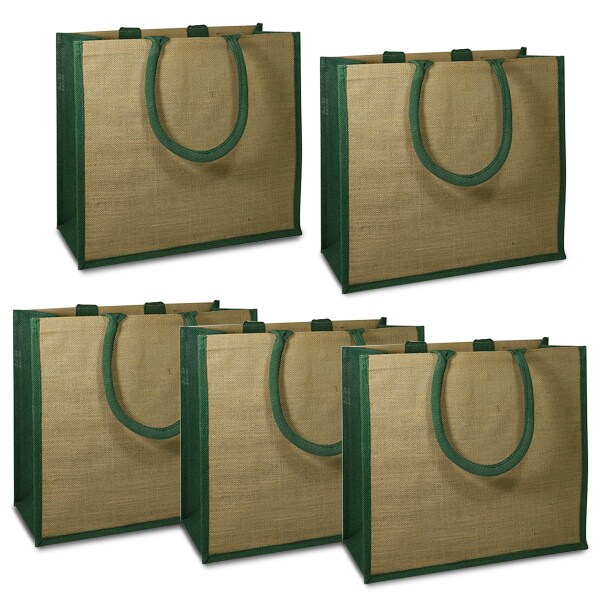 Pack of 5 Dakota Two Tone Gusset Jute Tote Bag Crafting Essential