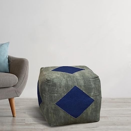 BBH Homes   Handmade Green and Blue Square Shaped Canvas18x18x18 Pouf BBBACPF0009