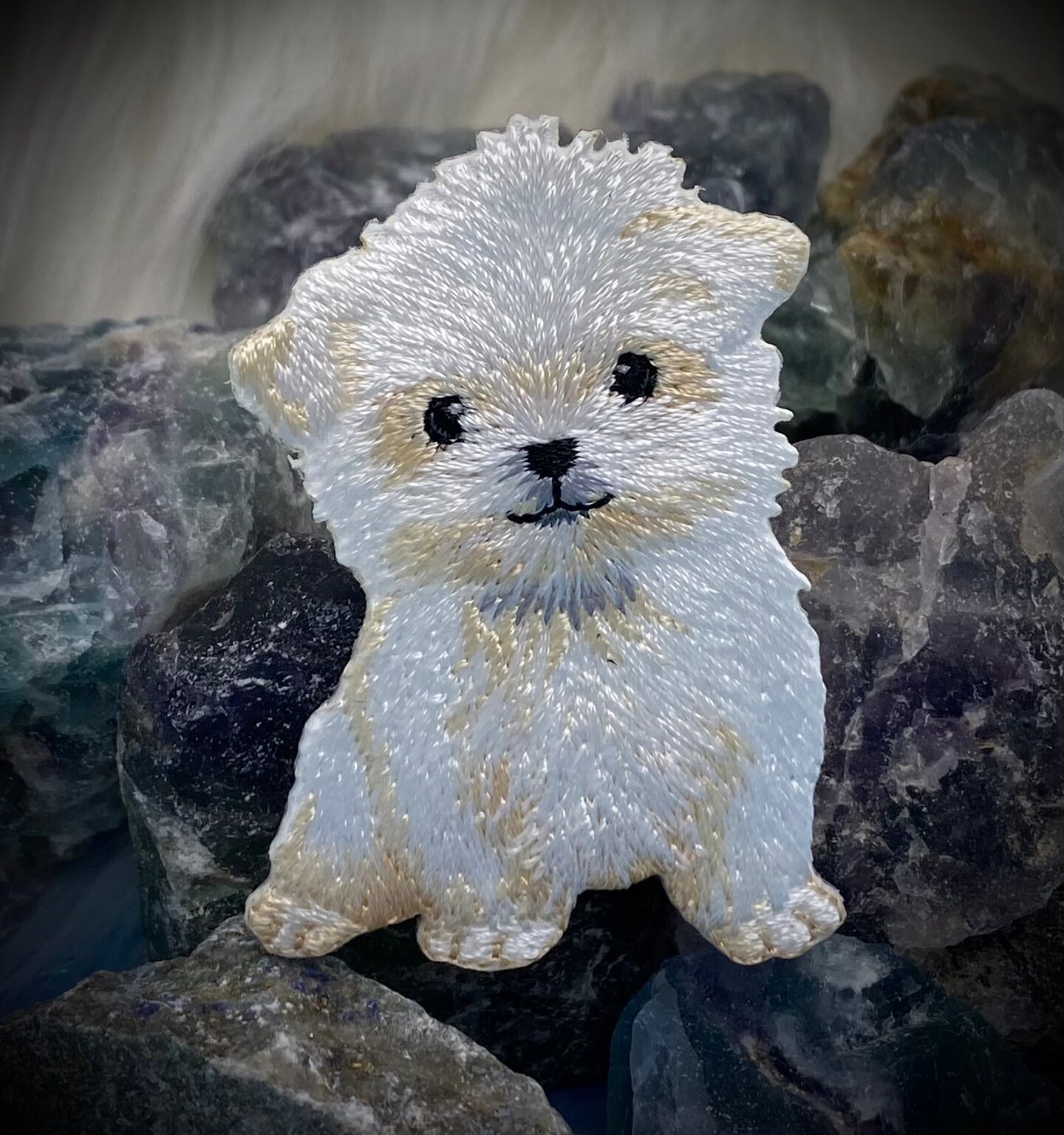 Maltese Puppy Dog, Realistic Pets, Embroidered, Iron on Patch