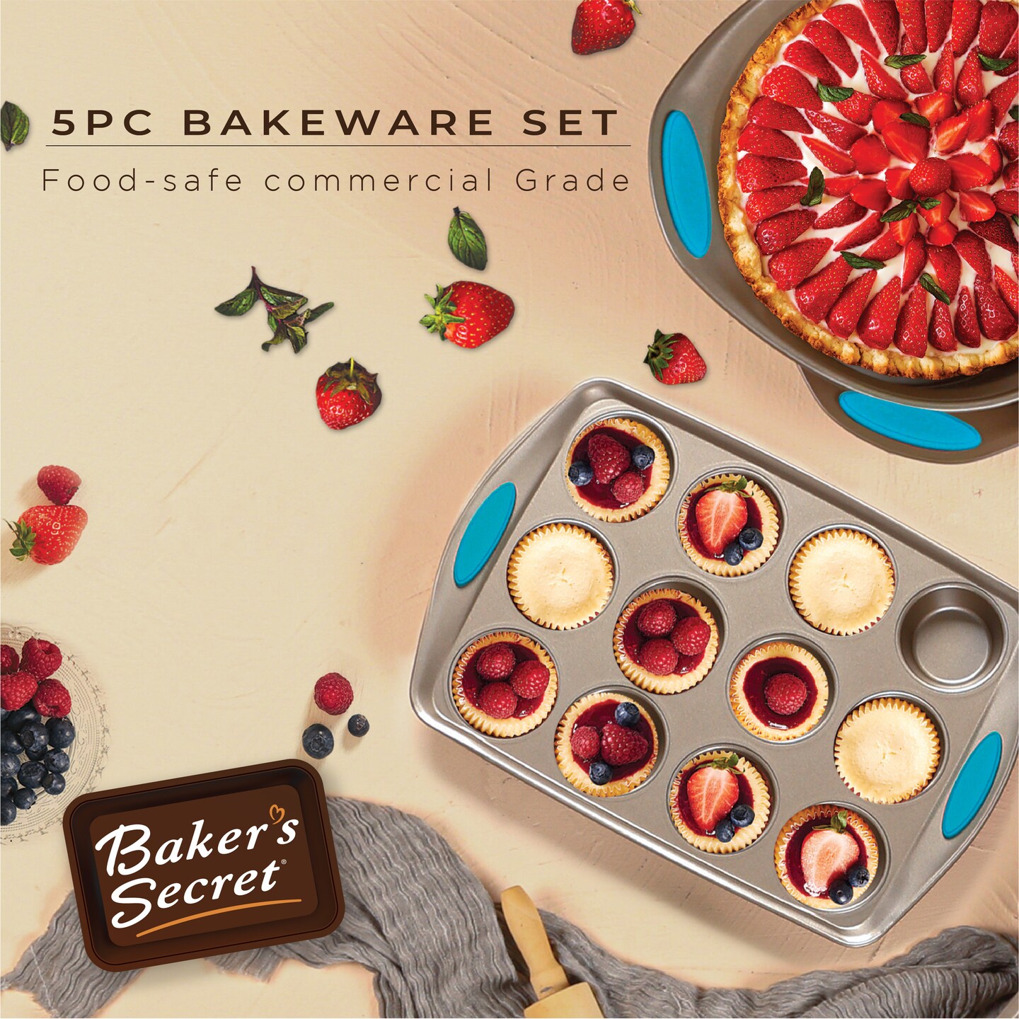 Baker's Secret Bakeware Sets - 5 Pieces Baking Pans Set with Grip - Baking  Sheets for Oven Nonstick Set, Wedding Registry Items baking dishes for oven