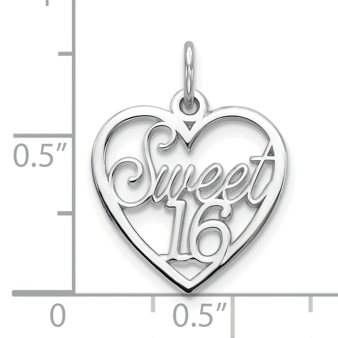 10K White Gold Sweet 16 in Heart Charm Birthday Jewelry 20mm x 16mm