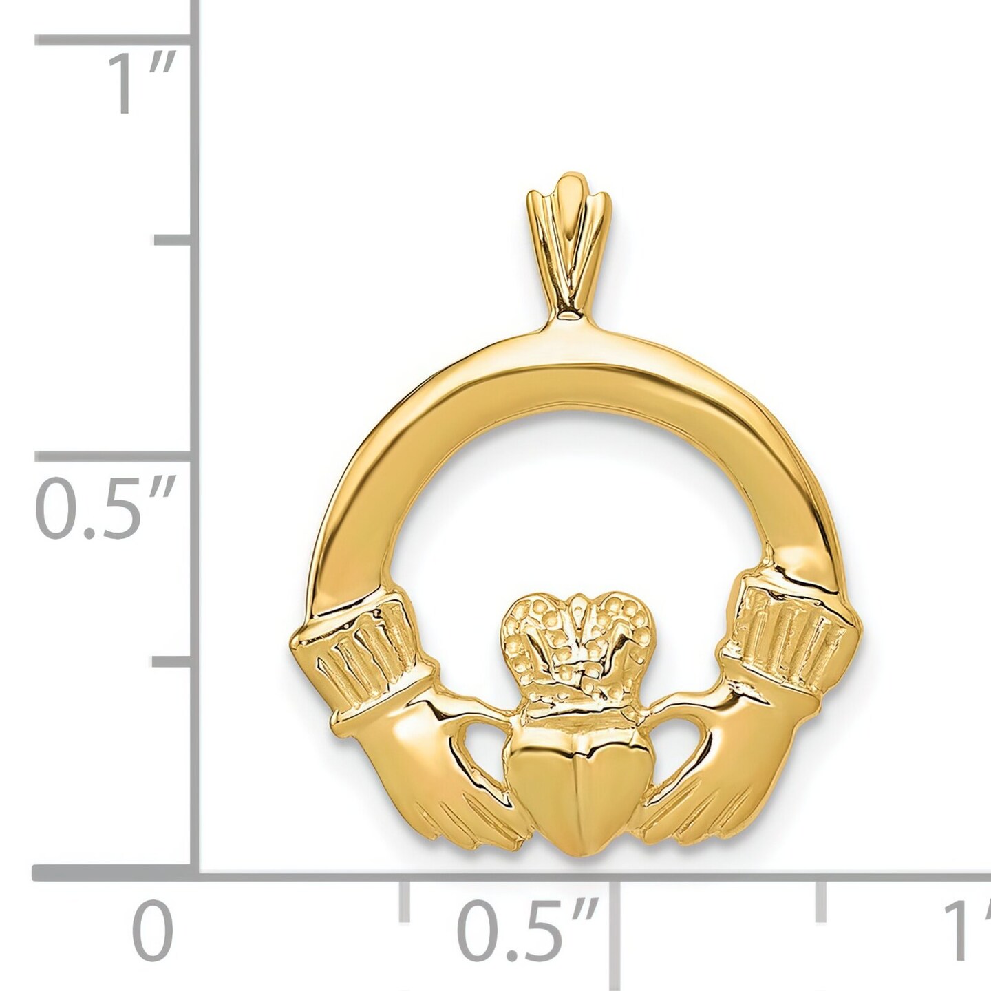 14K Yellow Gold Claddagh Charm Irish Love Pendant Jewerly 22mm x 17mm