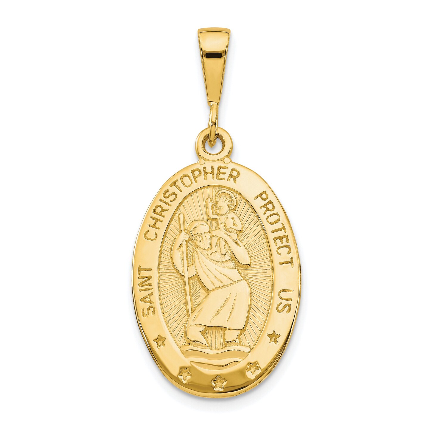 10K Yellow Gold St Christopher Protect Us Oval Medal