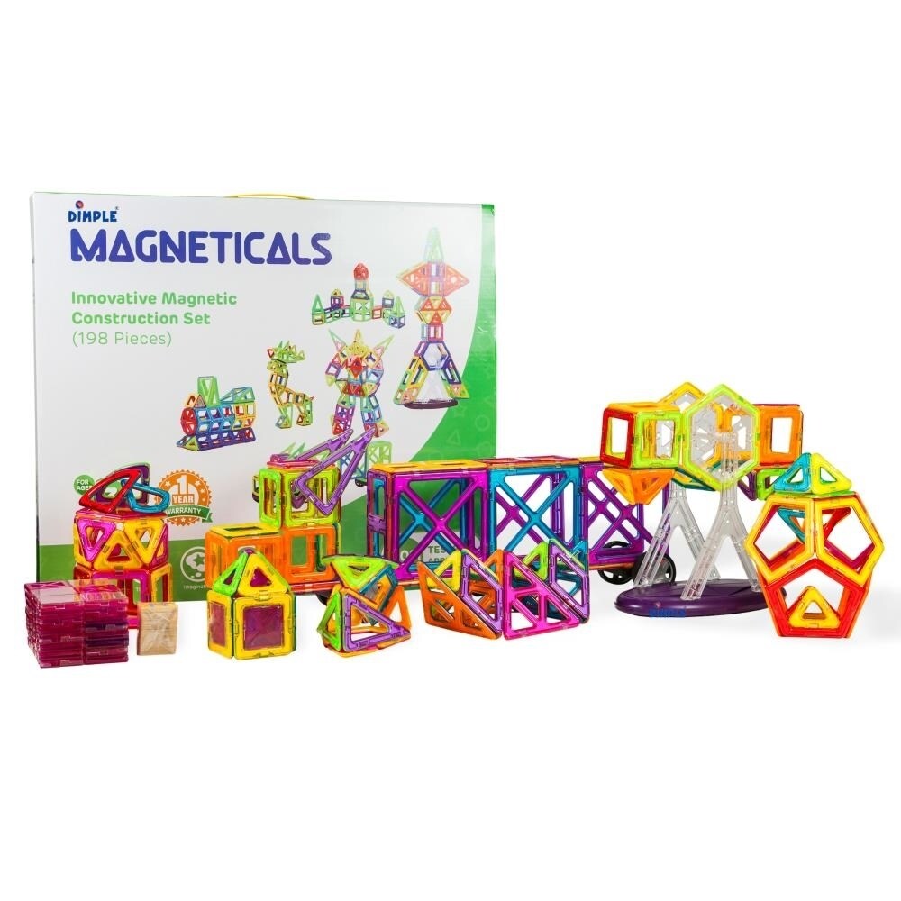 Dimple Magneticals Magnet Toys Tile Set (198-Piece Set) Stack Create and Learn Promote Early Learning Creativity