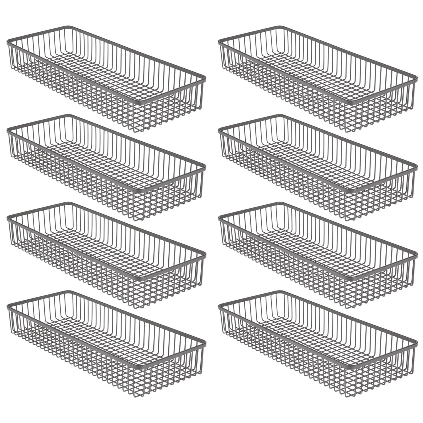 mDesign Metal Kitchen Cabinet Drawer Organizer Tray, 15&#x22; Long - 8 Pack