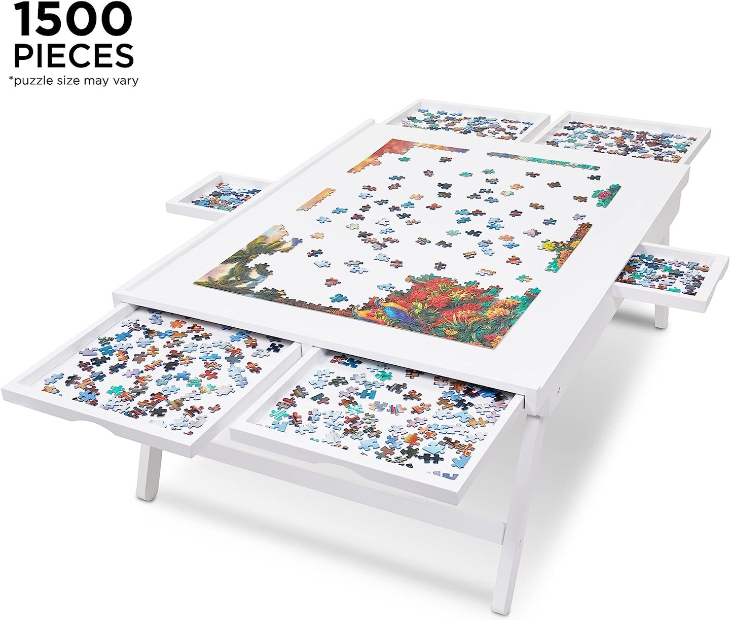 Jumbl 1500 Piece Puzzle Board Rack w/Mat, 27” x 35” Wooden Jigsaw Puzzle Table