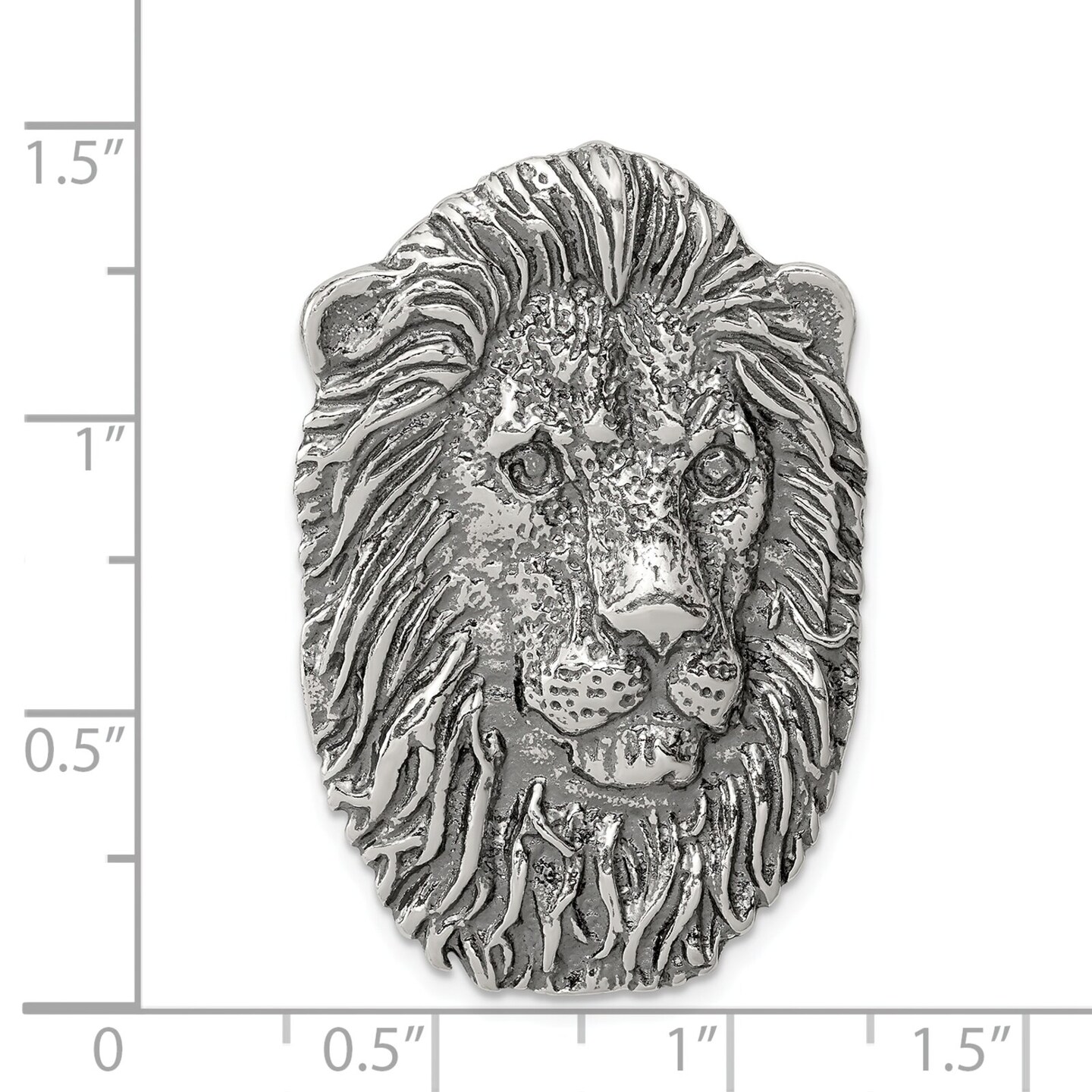 Sterling Silver Antiqued Lion Head Pendant Charm Jewerly 41mm x 25mm