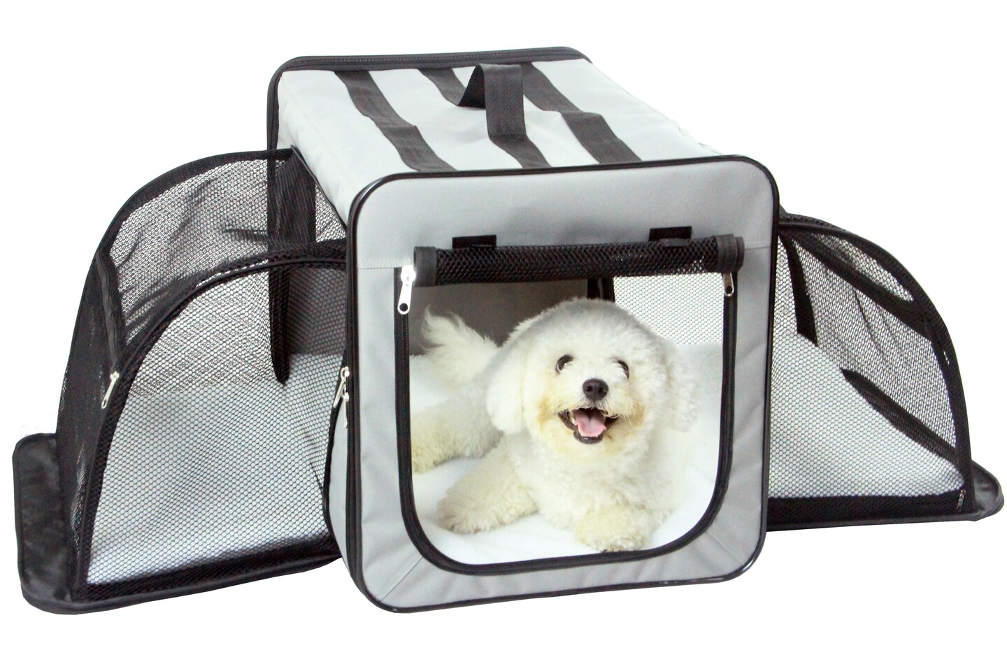 Pet Life Capacious Dual-Expandable Wire Folding Lightweight Collapsible Travel Pet Dog Crate Grey-S