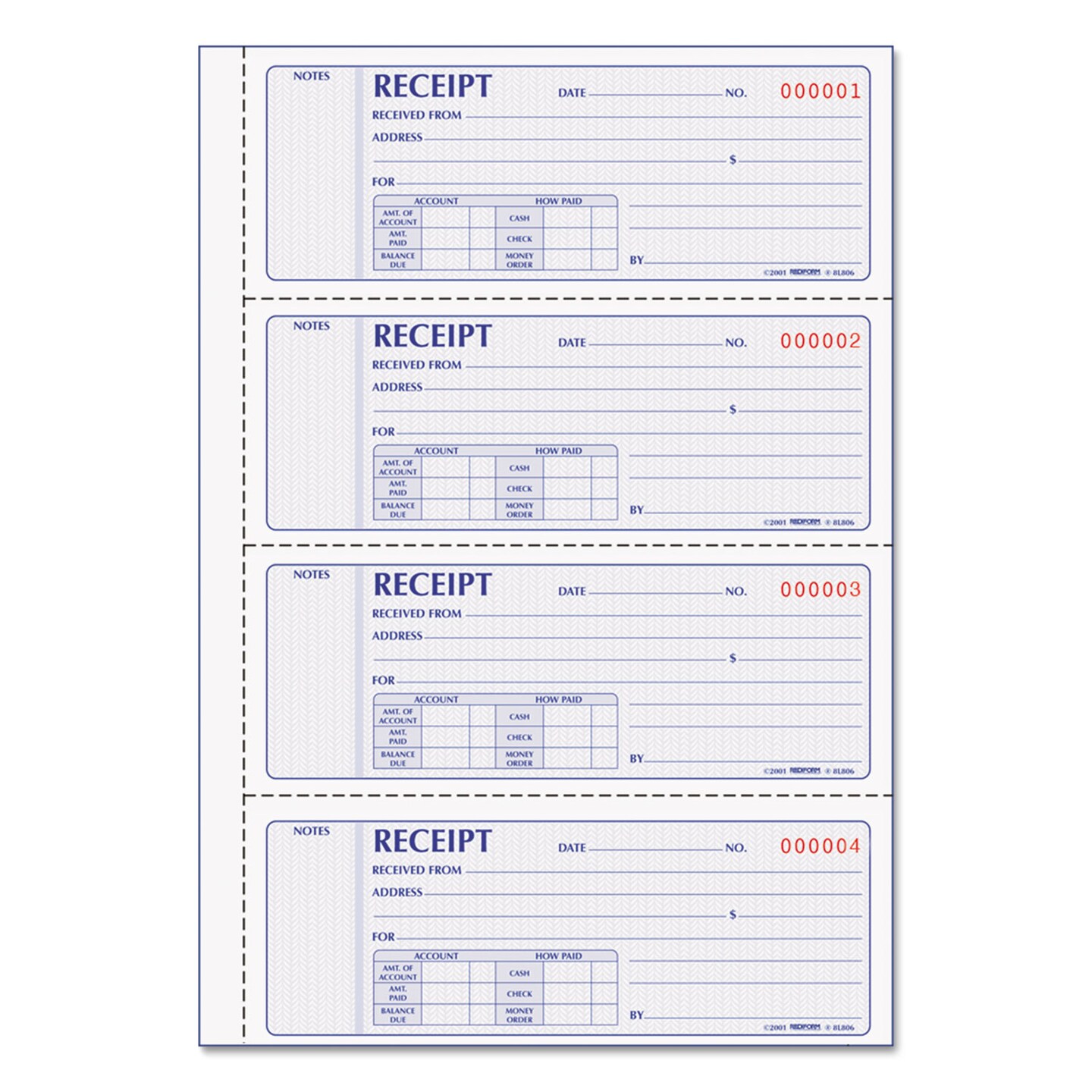 Rediform Money Receipt Book 7 x 2 3/4 Carbonless Duplicate 200 Sets/Book