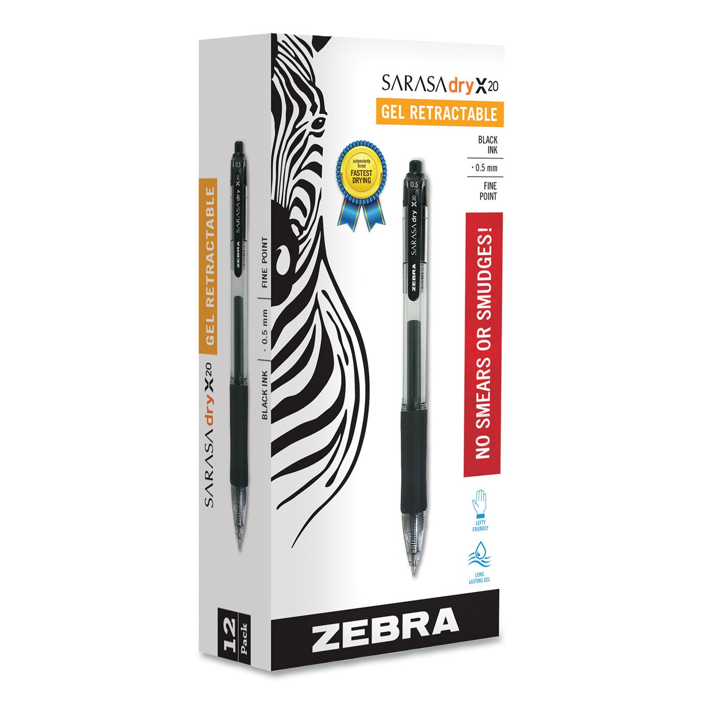 Zebra Pen Sarasa Dry Gel X20 Retractable Gel Pen Fine 0.5mm Black Ink Smoke Barrel Dozen